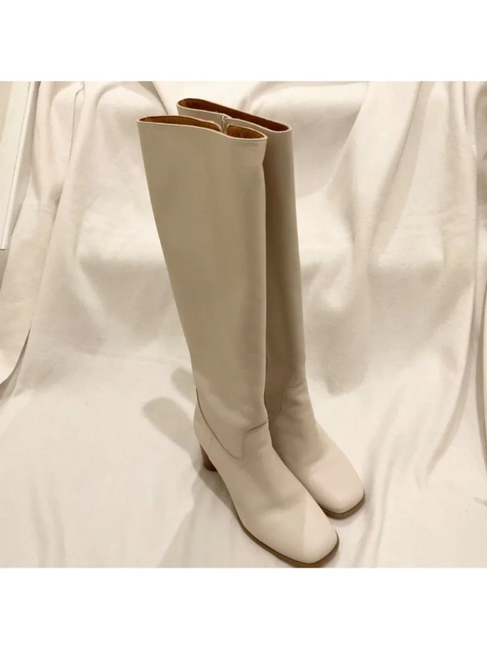 Sezane off white TEDDY HEELED high BOOTS leather SZEU39 RUN SMALL US7.5